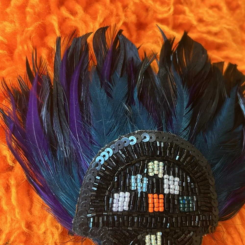 Vintage Laura Kranitz Art Deco Feathered & Beaded Barrette Hair Clip